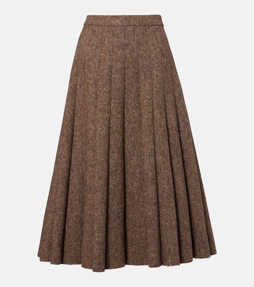 brunello cucinelli pleated wool-blend tweed midi skirt