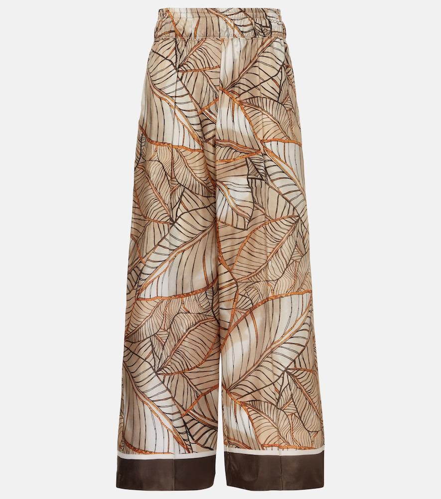 brunello cucinelli printed silk wide-leg pants