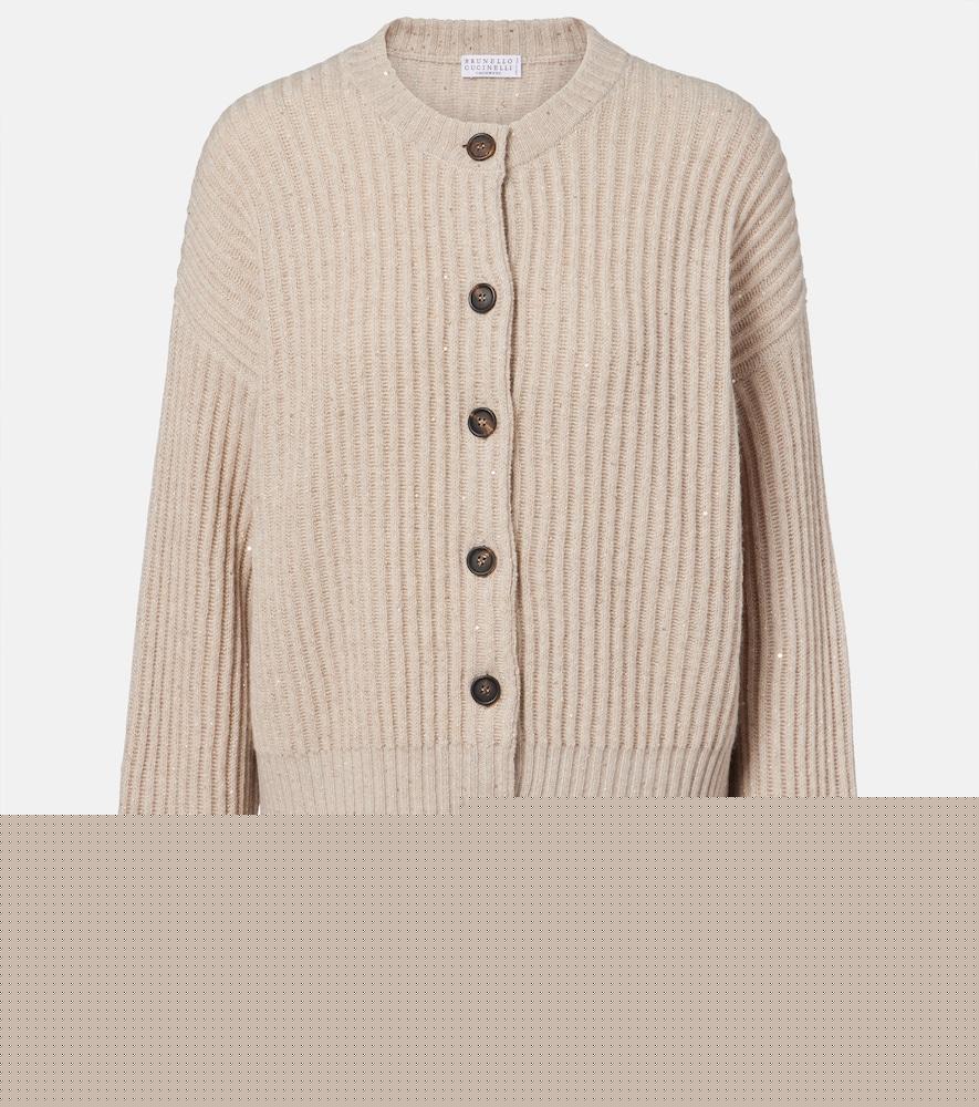 brunello cucinelli ribbed-knit cashmere and wool-blend cardigan
