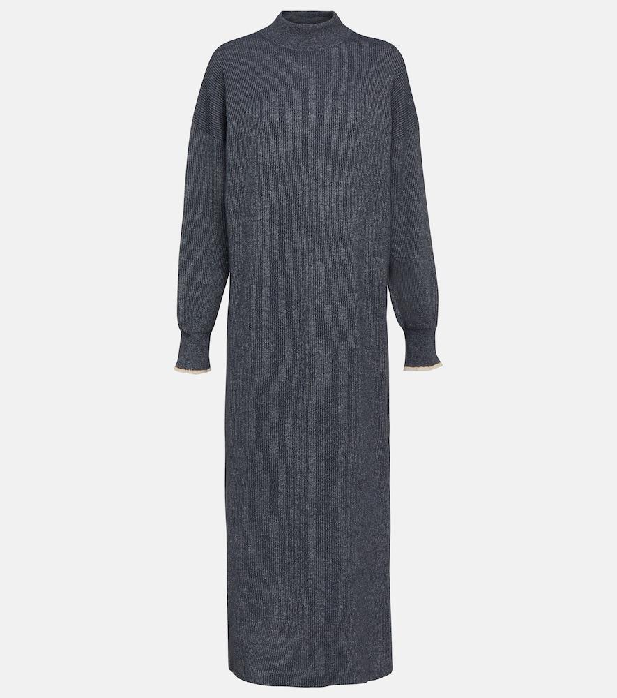brunello cucinelli ribbed-knit cotton and alpaca midi dress