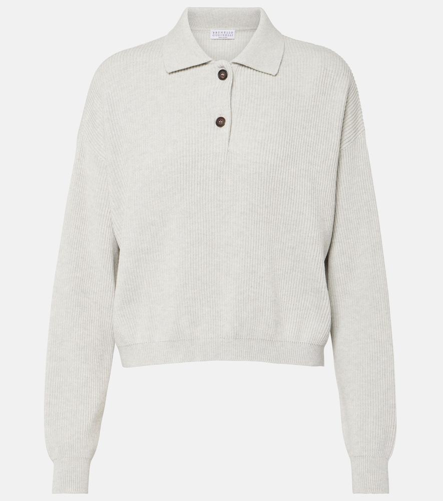 brunello cucinelli ribbed-knit cotton polo sweater