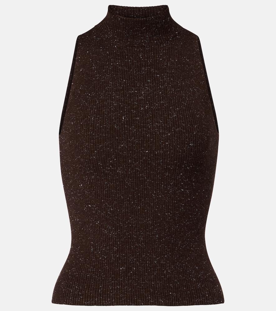 brunello cucinelli ribbed-knit lamé top