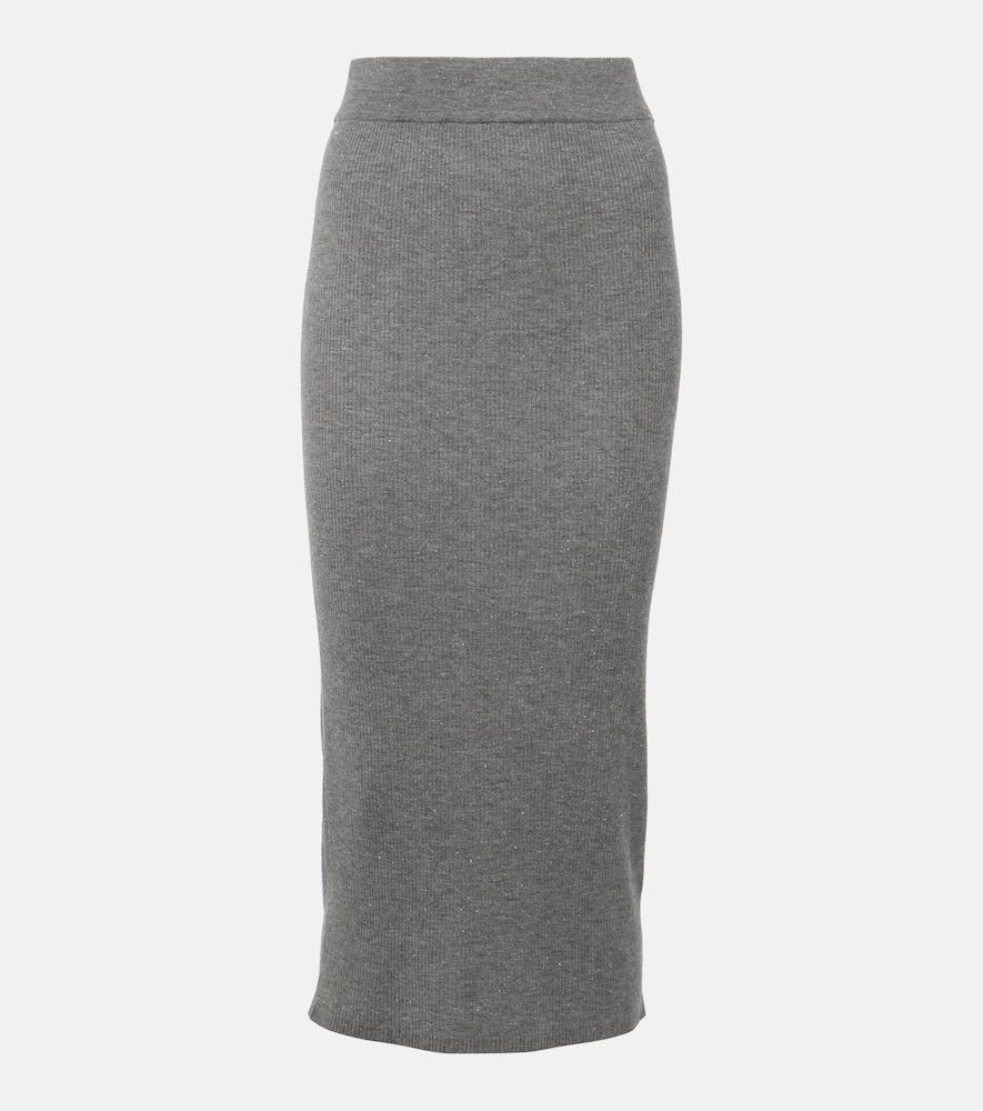 brunello cucinelli ribbed-knit midi skirt