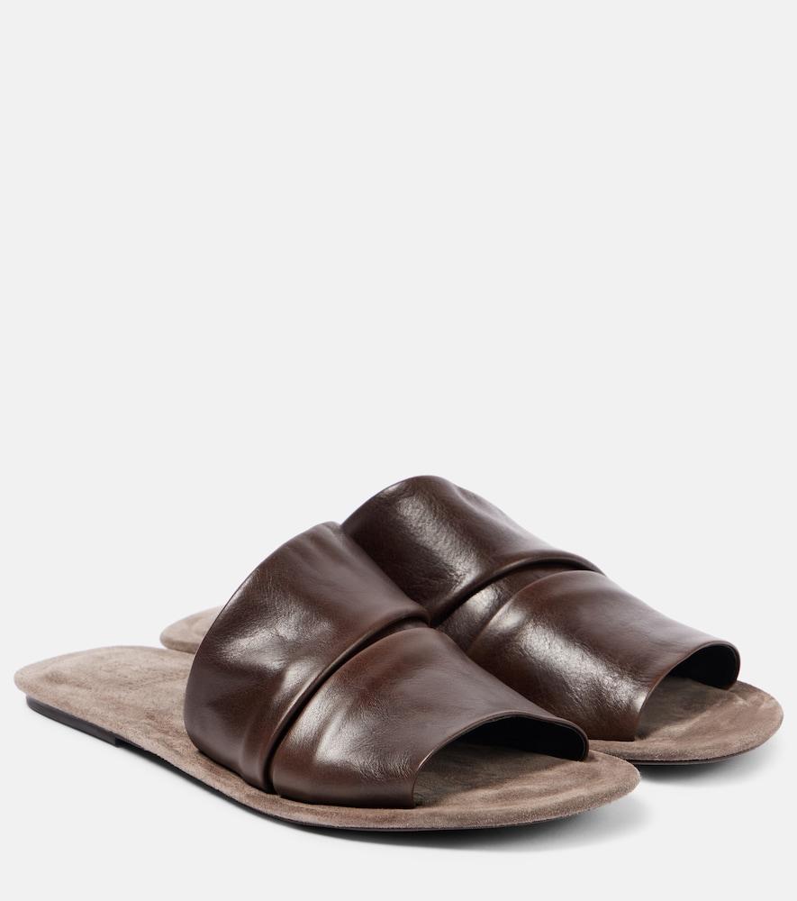 brunello cucinelli ruched leather slides