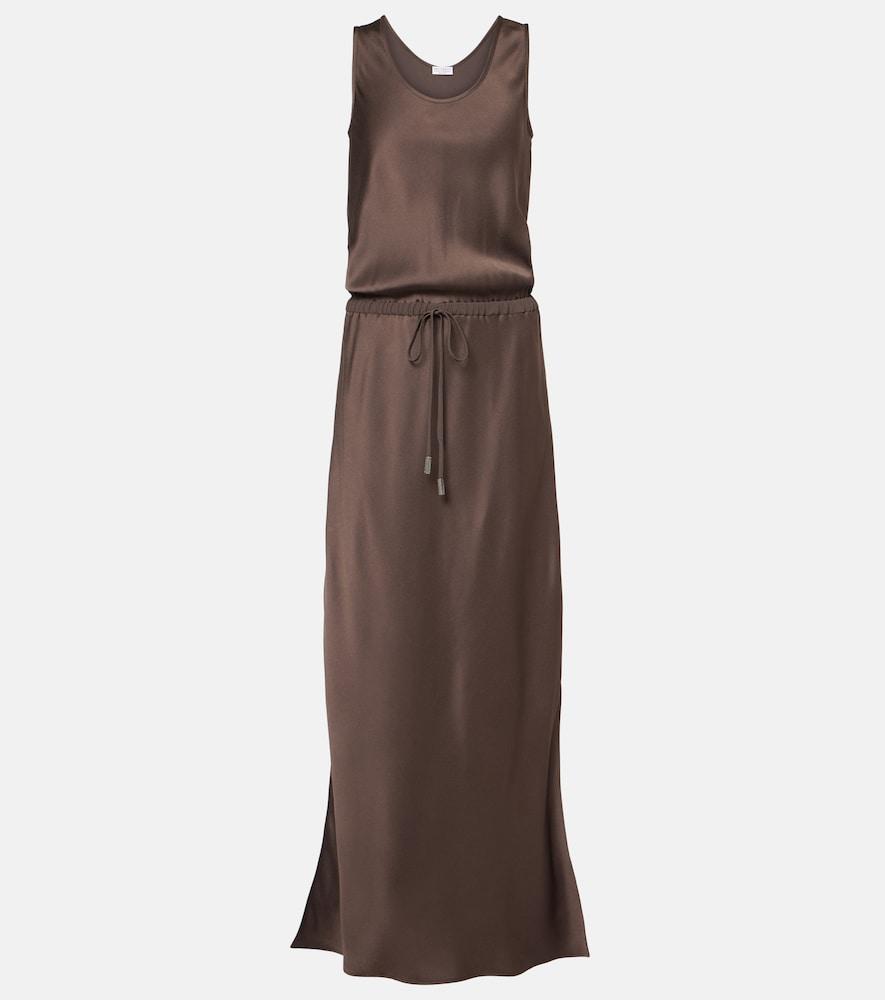 brunello cucinelli satin maxi dress