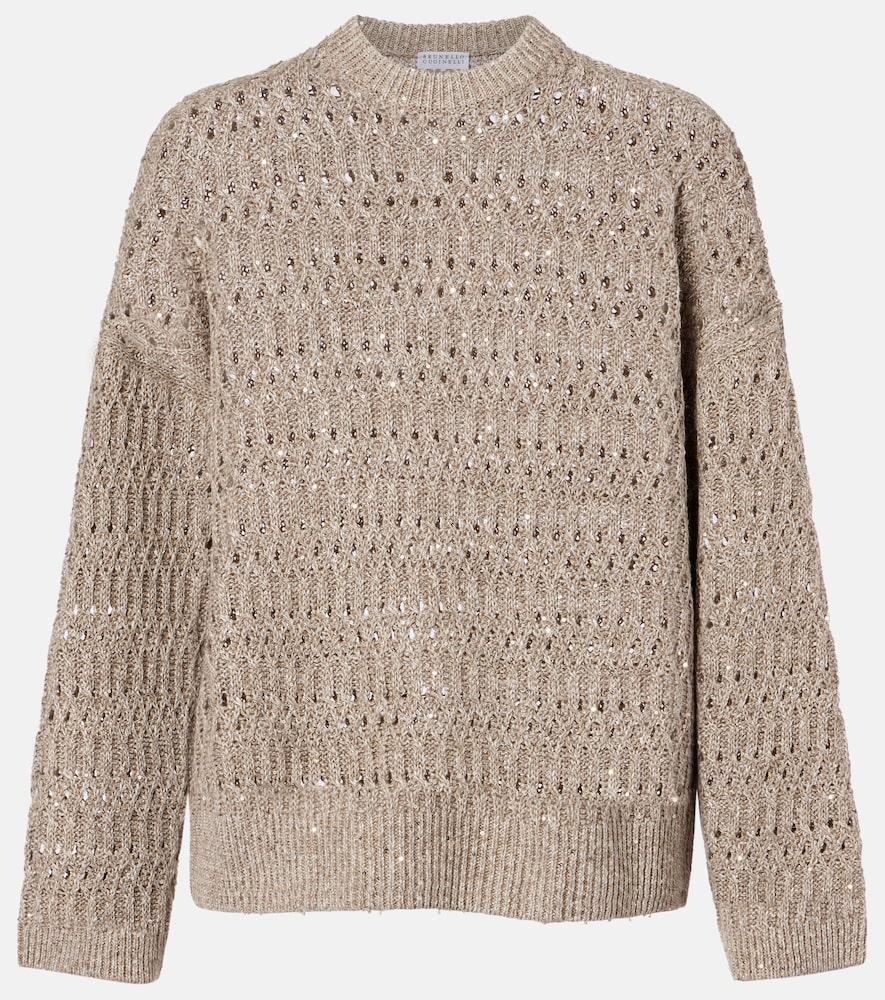 brunello cucinelli sequined linen-blend sweater