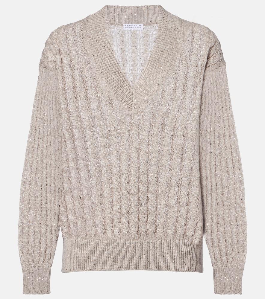 brunello cucinelli sequined linen-blend sweater