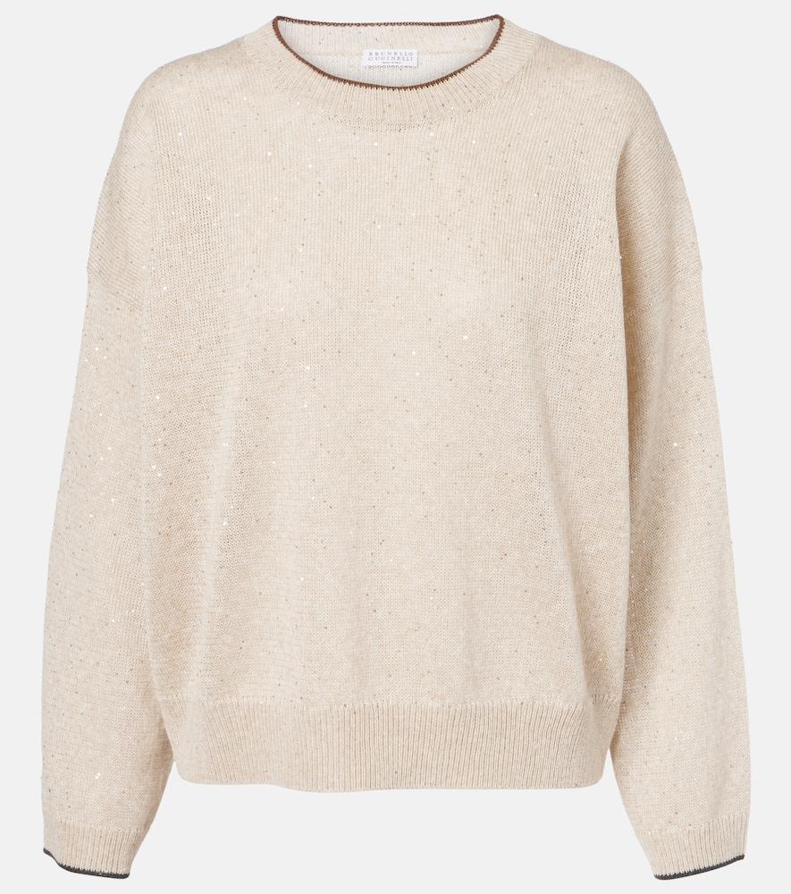 brunello cucinelli sequined linen-blend sweater