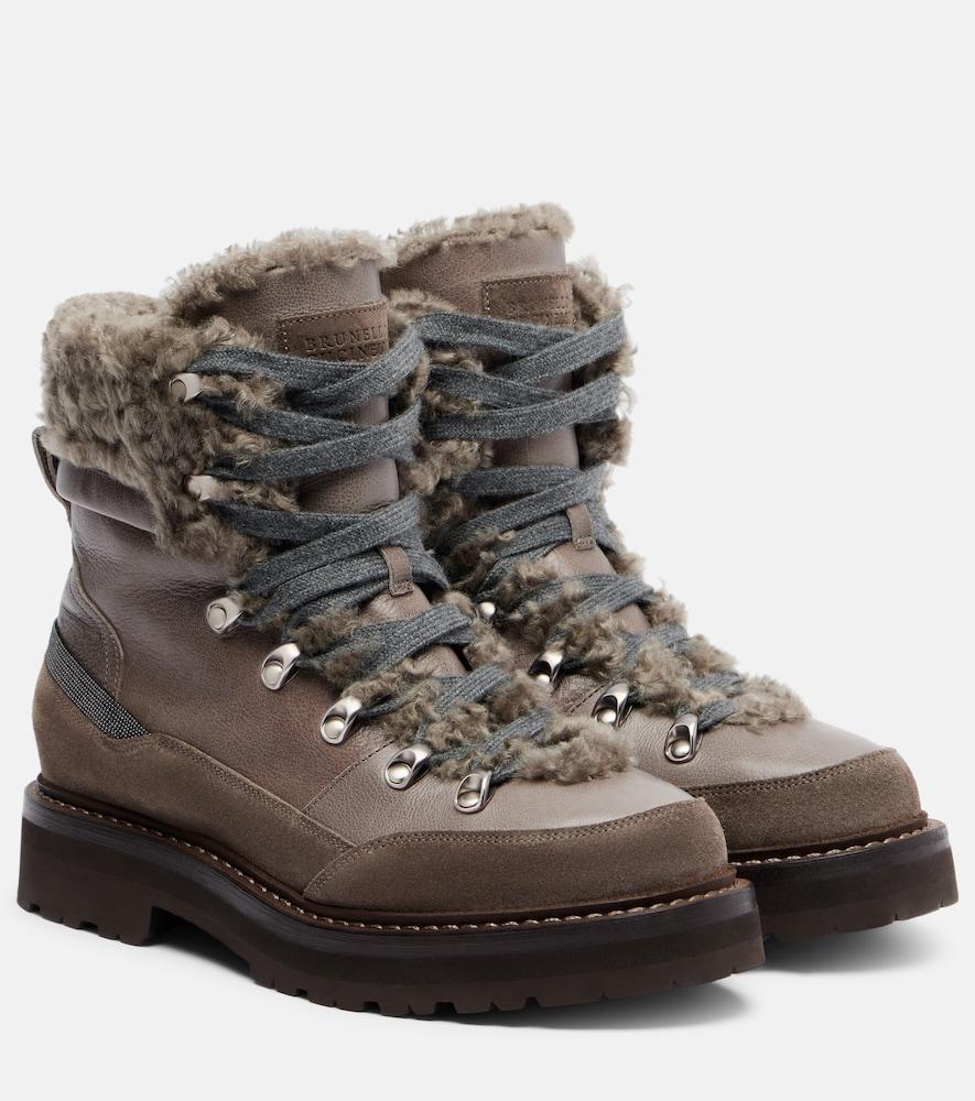 brunello cucinelli shearling-lined leather ankle boots