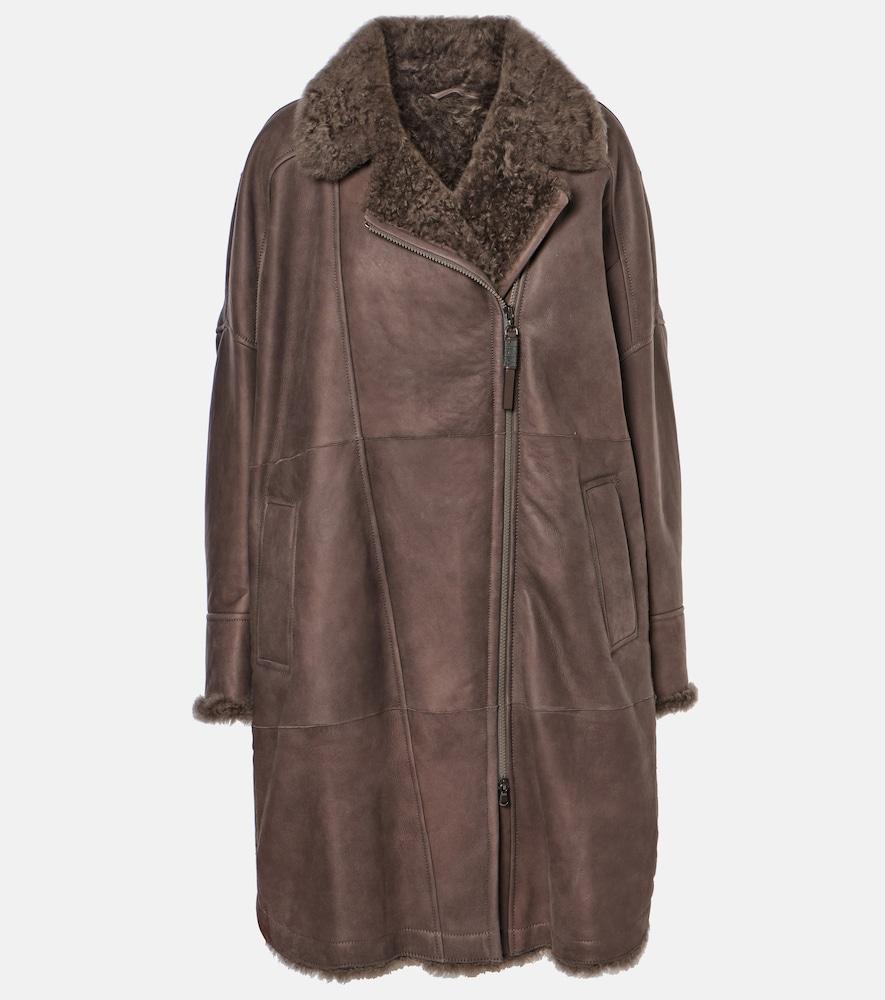 brunello cucinelli shearling-lined leather coat