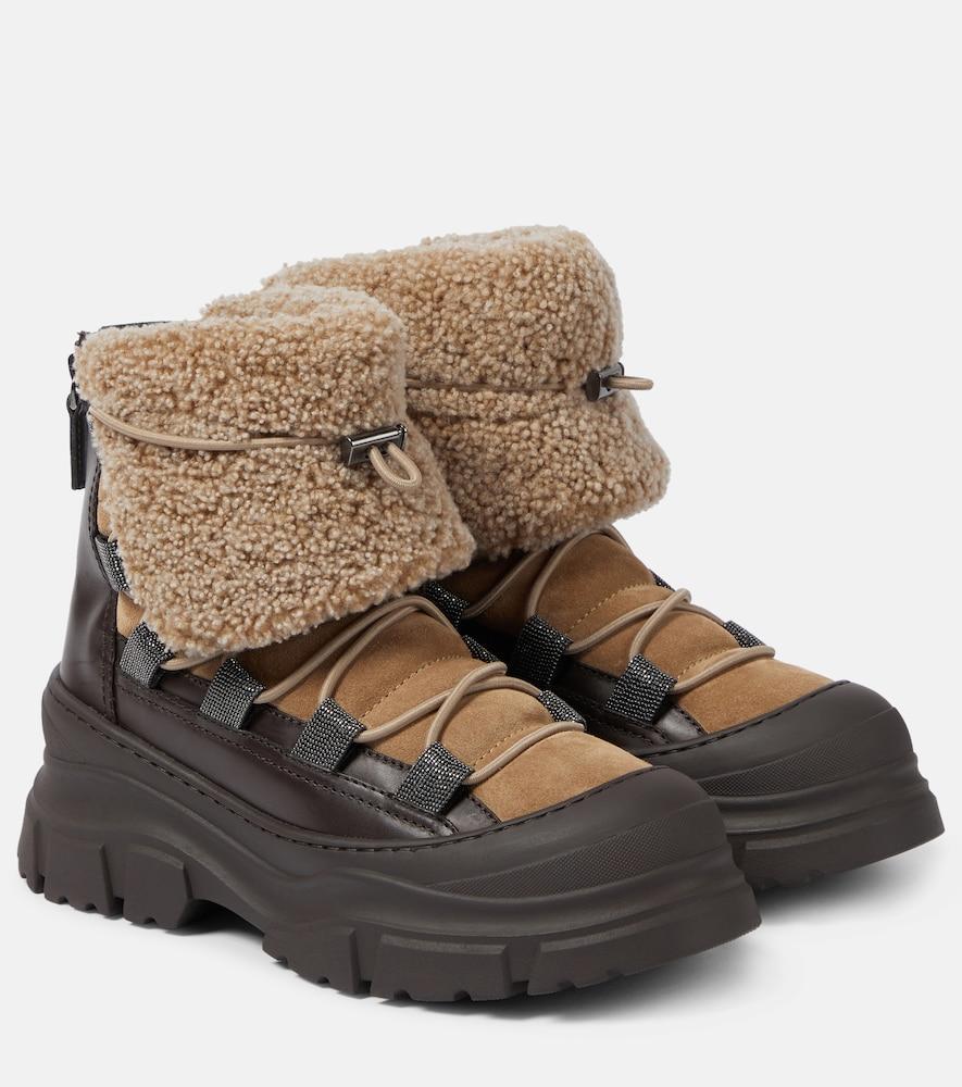 brunello cucinelli shearling-lined suede ankle boots