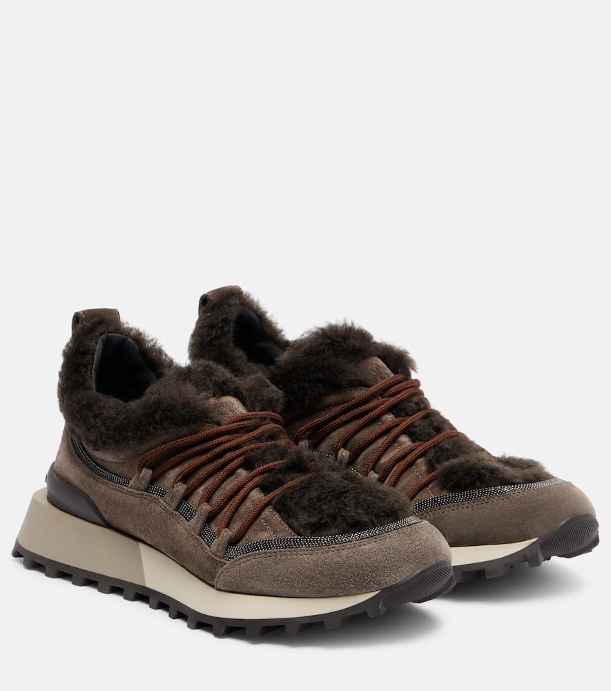 brunello cucinelli shearling-lined suede low-top sneakers