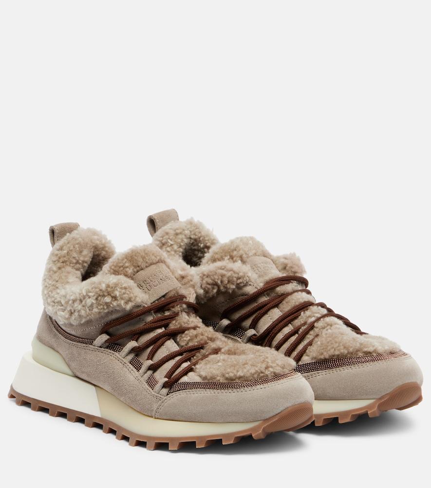 brunello cucinelli shearling-lined suede sneakers