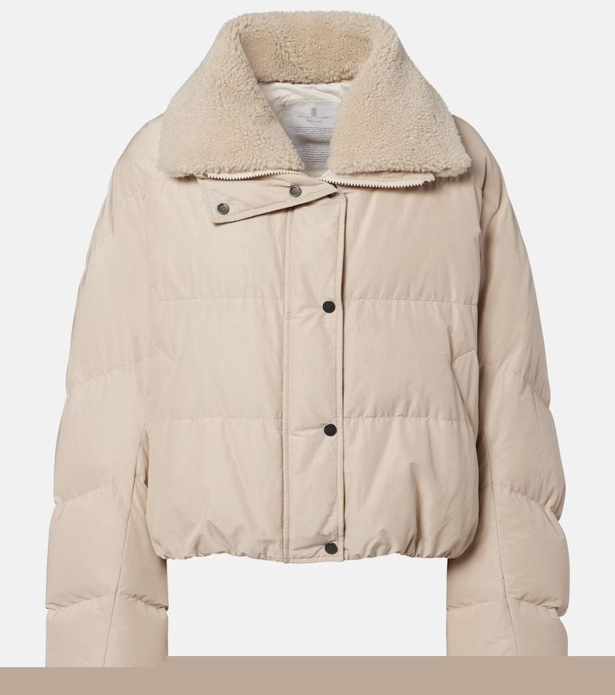 brunello cucinelli shearling-trimmed cotton-blend down jacket