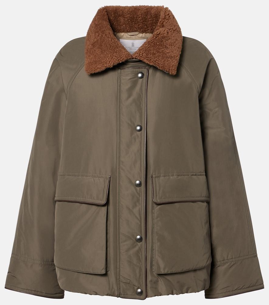 brunello cucinelli shearling-trimmed cotton-blend jacket