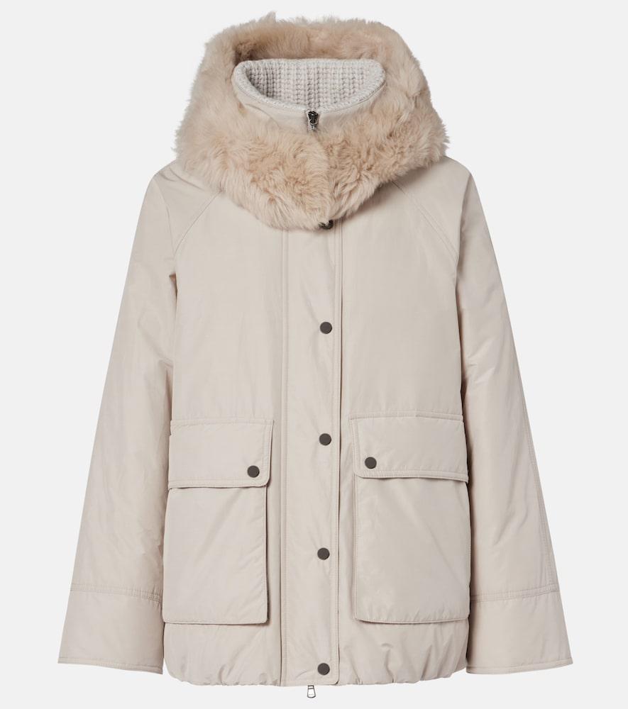 brunello cucinelli shearling-trimmed taffeta down jacket