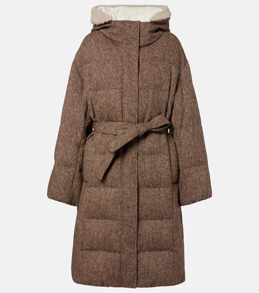 brunello cucinelli shearling-trimmed wool-blend down coat