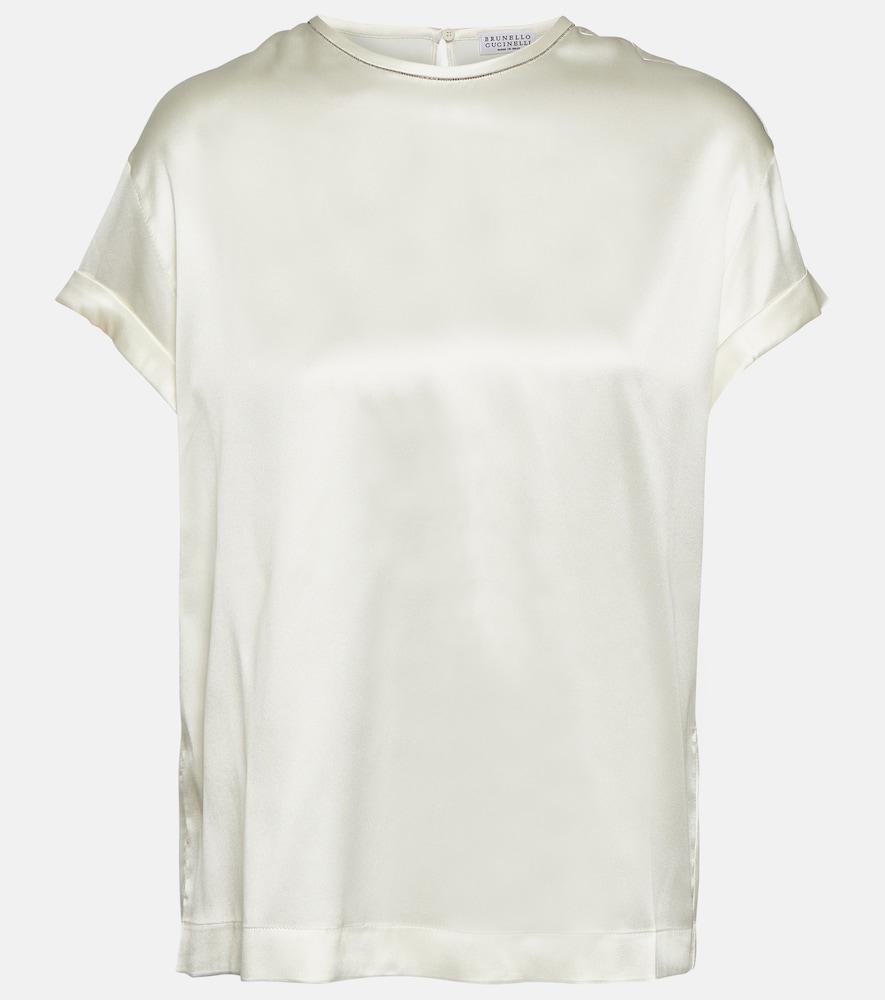 brunello cucinelli silk-blend satin t-shirt
