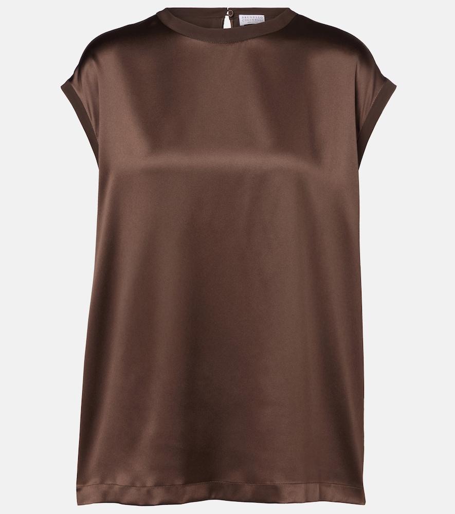 brunello cucinelli silk-blend satin top