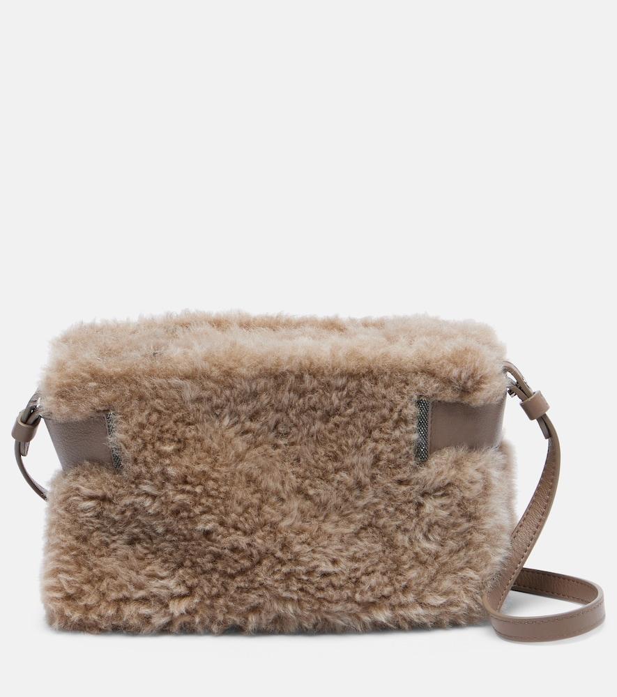 brunello cucinelli small shearling clutch