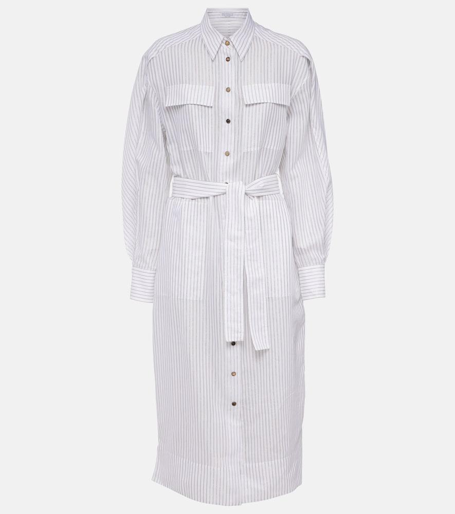 brunello cucinelli striped cotton and silk-blend shirt dress