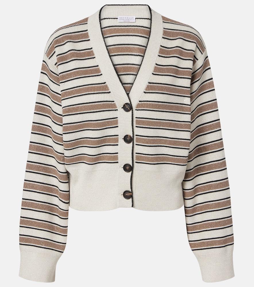 brunello cucinelli striped cotton-blend cardigan