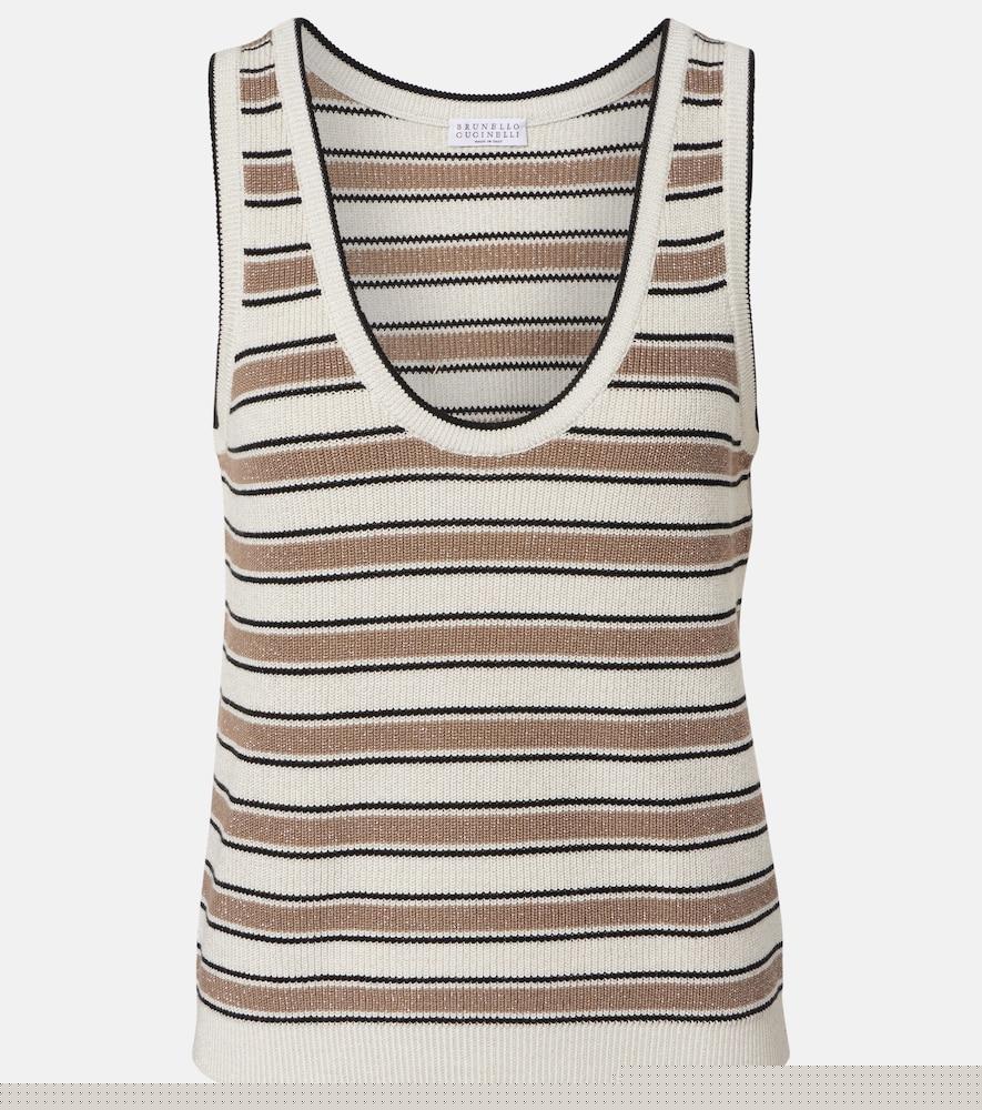 brunello cucinelli striped cotton-blend top