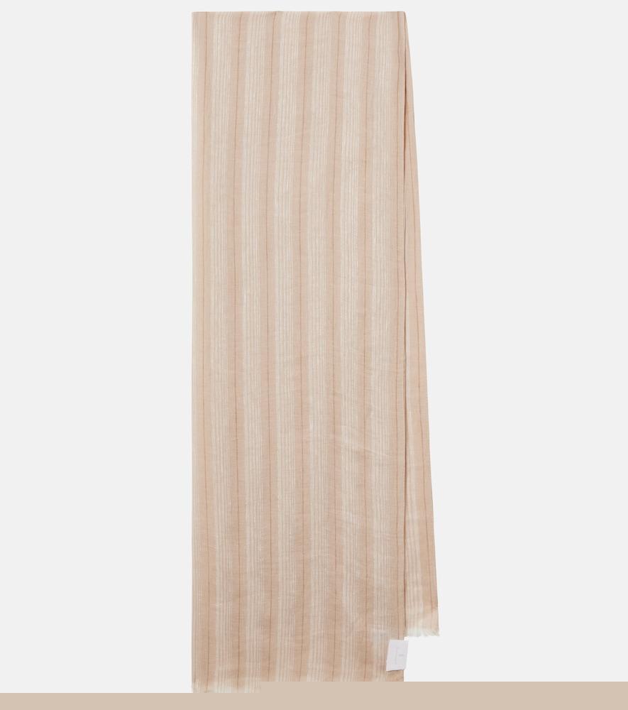 brunello cucinelli striped linen-blend scarf