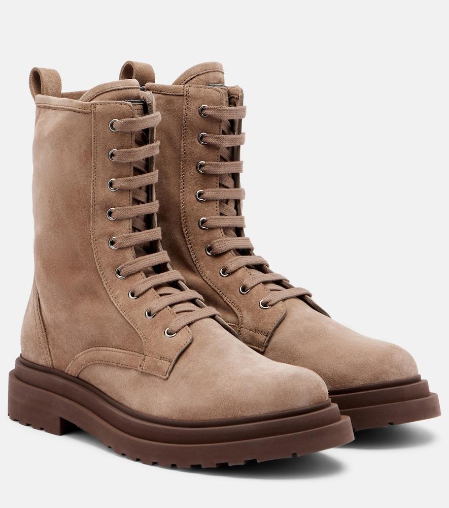 brunello cucinelli suede lace-up boots