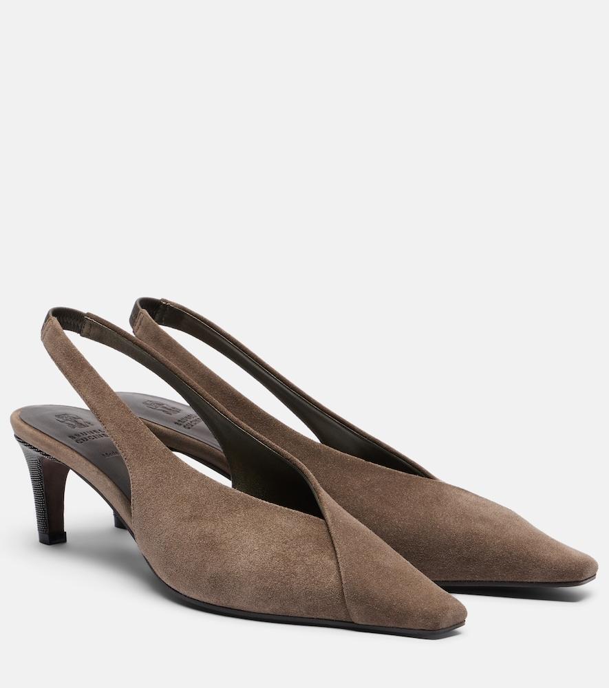 brunello cucinelli suede slingback pumps