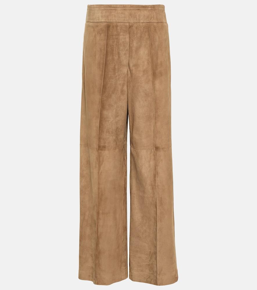 brunello cucinelli wide-leg suede pants