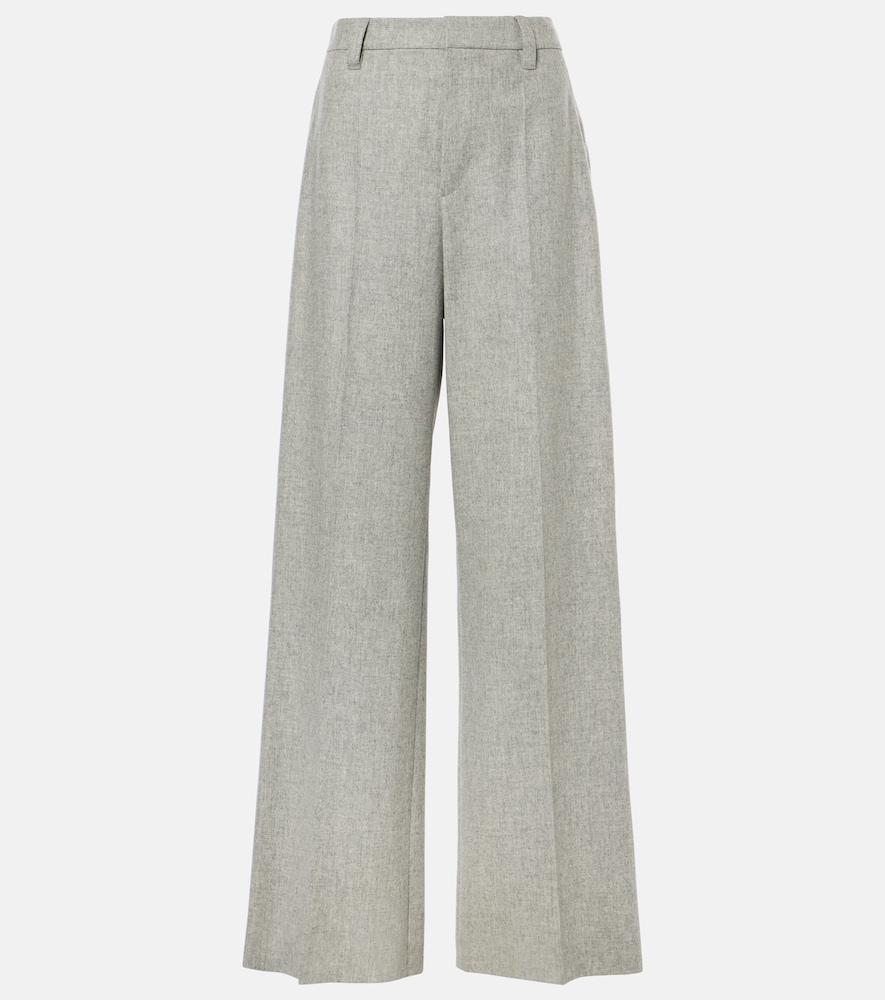brunello cucinelli wool and cashmere flannel wide-leg pants