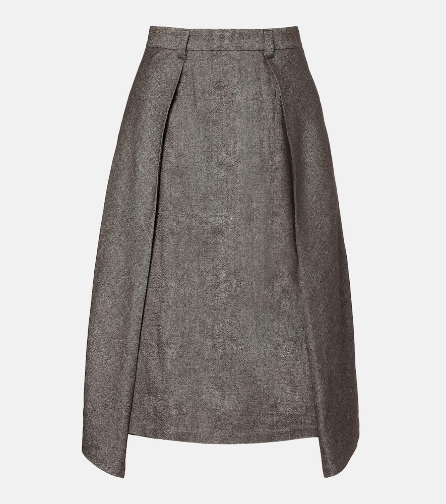brunello cucinelli wool and linen-blend midi skirt