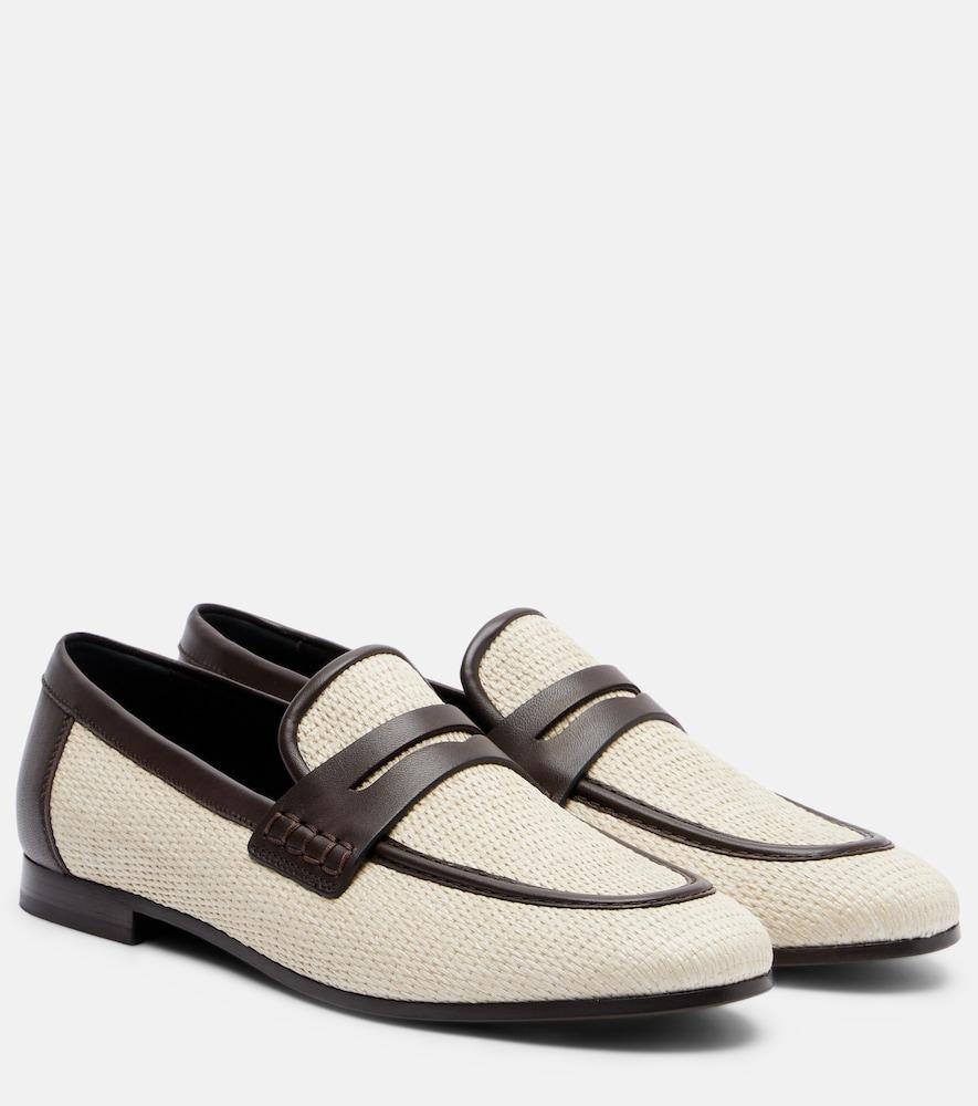 brunello cucinelli woven leather-trimmed penny loafers
