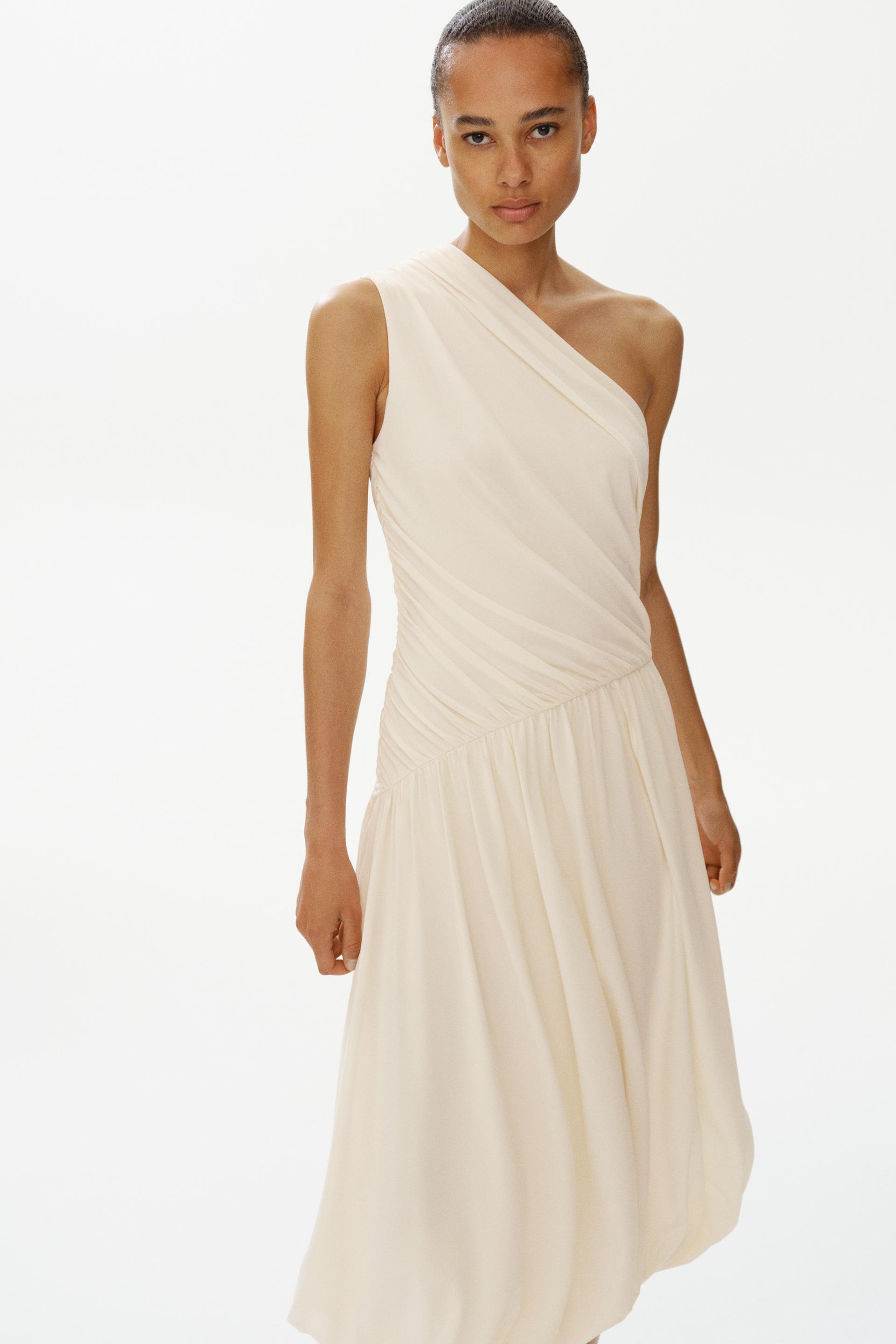 bubble-hem one-shoulder dress