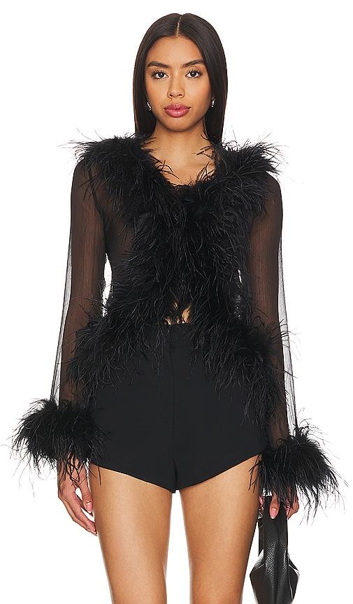 bubish gigi feather blouse in black. - size l (also in m, s, xs)