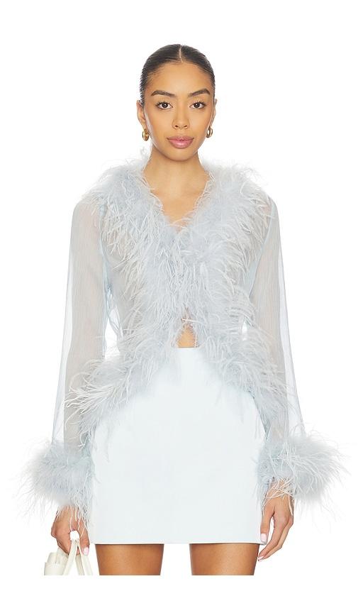 bubish gigi sheer feather blouse in baby blue. - size m (also in s)