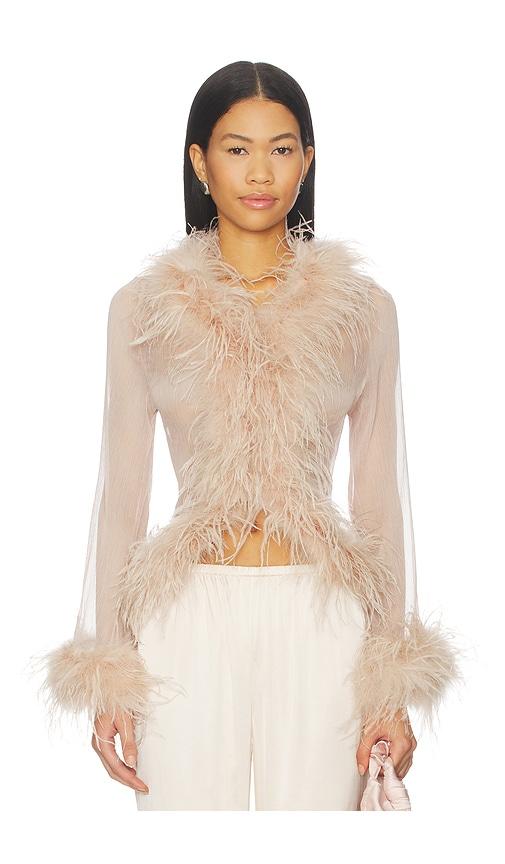 bubish gigi sheer feather blouse in beige. - size l (also in m, s, xs)