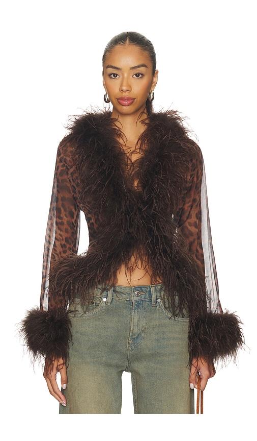 bubish gigi sheer feather blouse top in brown. - size s (also in xs)
