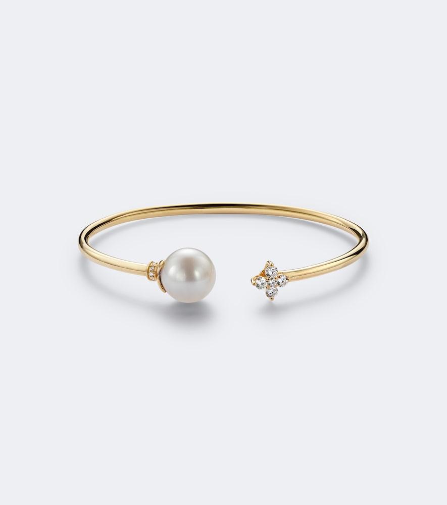 bucherer fine jewellery bloom 18kt gold cuff bracelet with pearl and diamonds