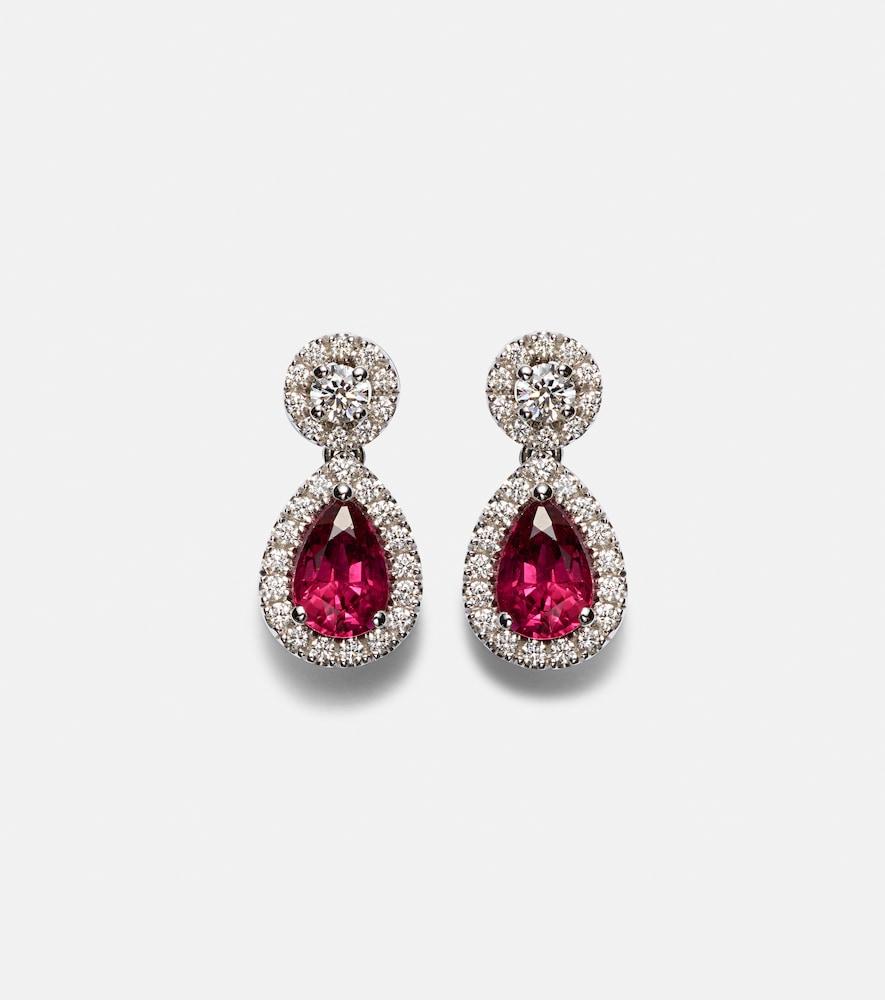 bucherer fine jewellery classics 18kt white gold drop earrings with rubies and diamonds