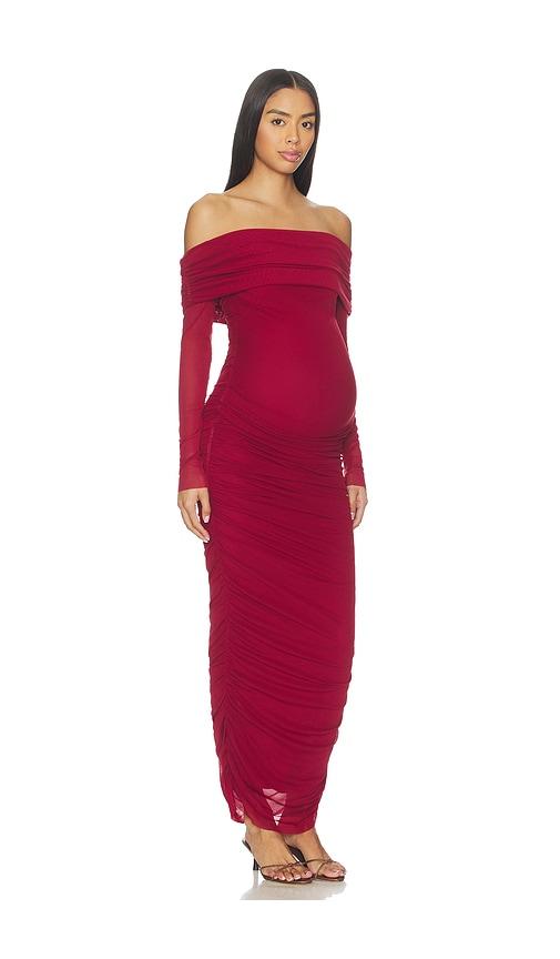 bumpsuit off the shoulder mesh dress in red. - size l (also in s, xl, xs)