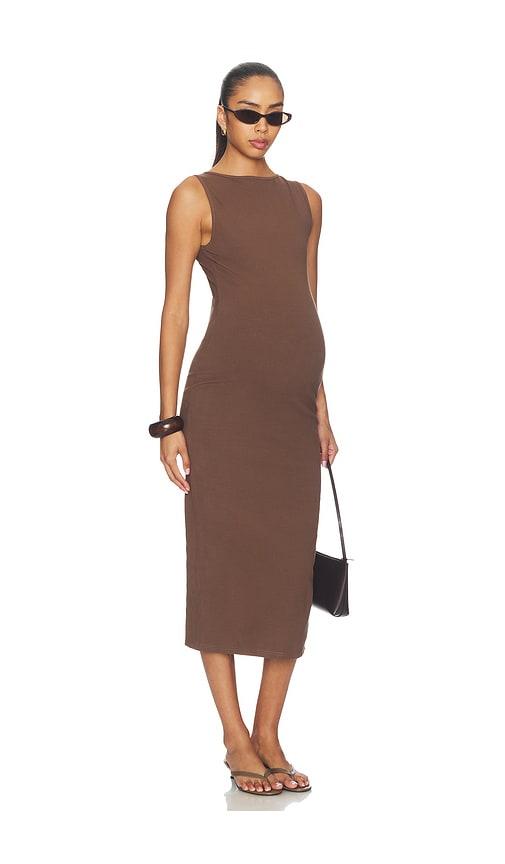 bumpsuit sculpting rib boat neck midi dress in brown. - size m (also in xs, s, xl)