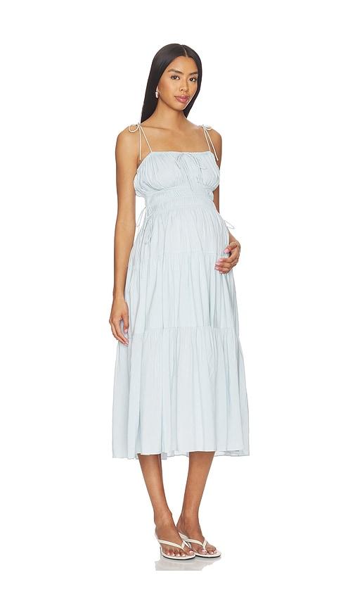 bumpsuit shirred midi poplin dress in baby blue. - size l (also in m, xl, xs)