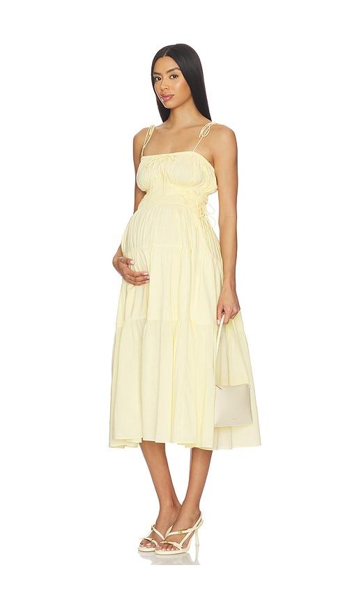 bumpsuit shirred midi poplin dress in yellow. - size l (also in m)