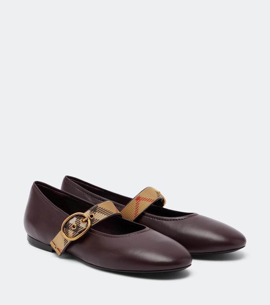 burberry burberry check leather mary jane flats