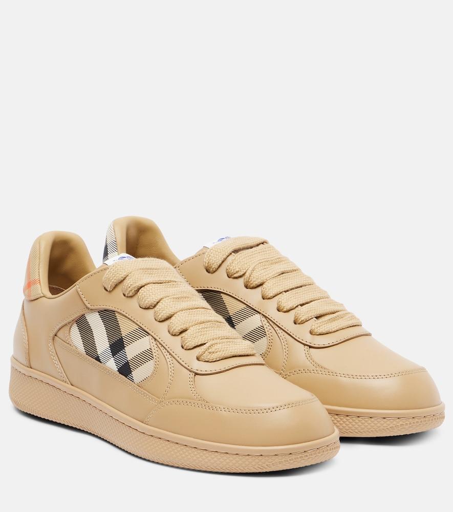 burberry burberry check leather sneakers