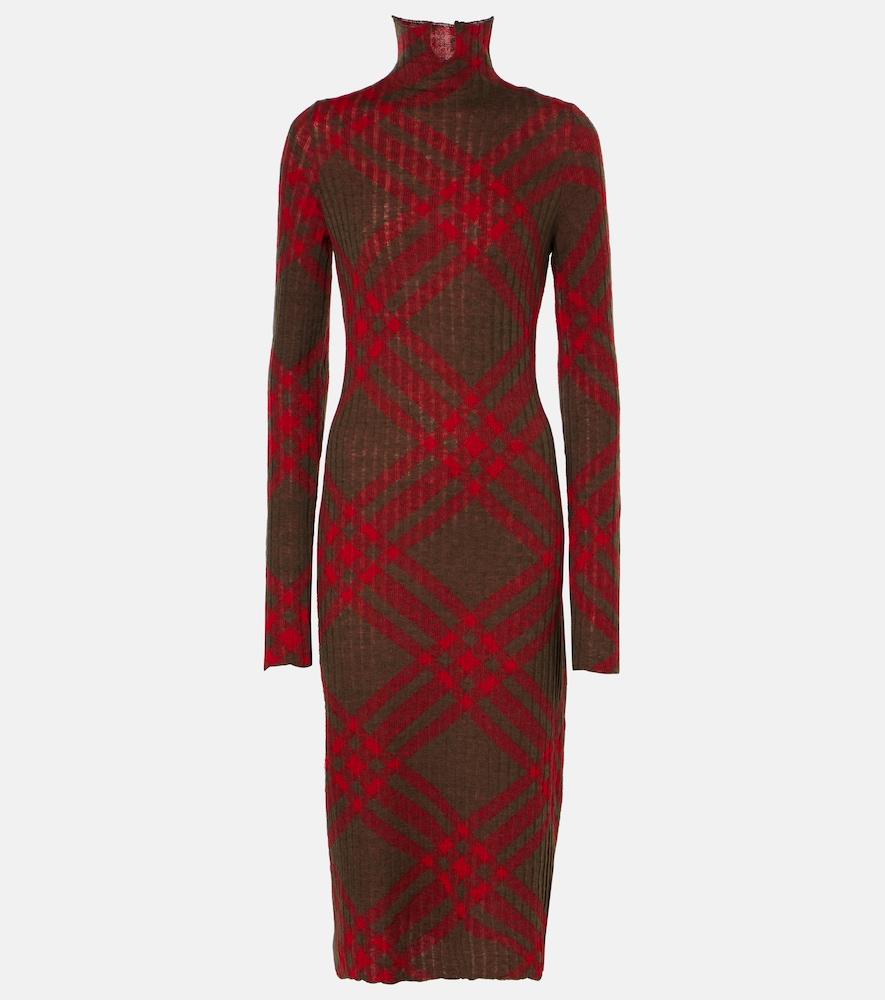 burberry burberry check ribbed-knit midi dress