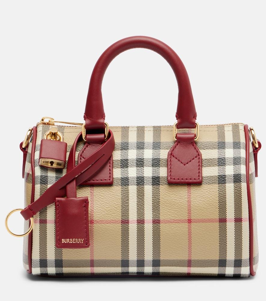burberry burberry check small leather-trimmed canvas tote bag