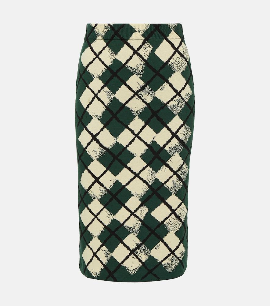 burberry checked cotton midi skirt